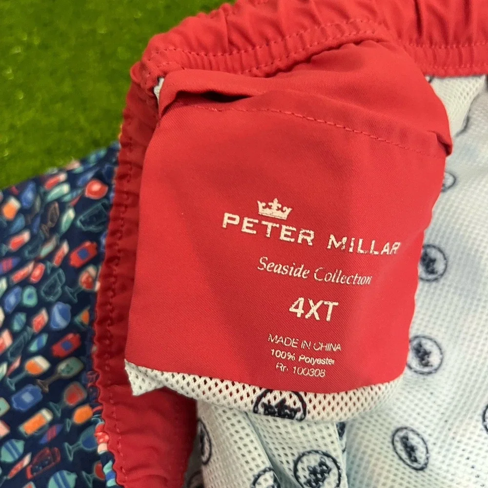 Peter Millar‎ Bathing Suit 4XL Tall Cocktail Alcohol Print Swim Trunks Blue Mint